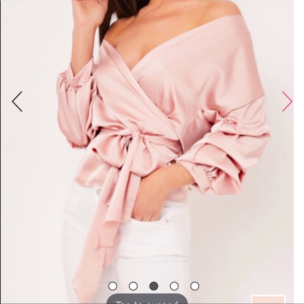 Pink Ruffle sleeve satin wrap top